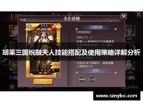 胡莱三国祝融夫人技能搭配及使用策略详解分析